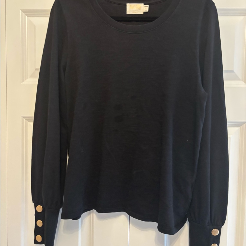 Black Long Sleeve Top with Gold Button Accents